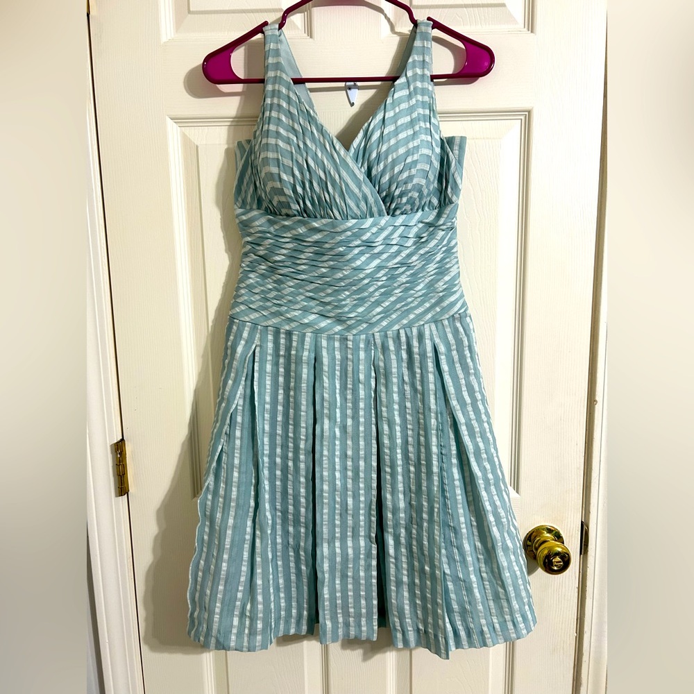 Lafayette 148 Women Striped Fit & Flare Mint Green Dress Sz 2 Cocktail Tank